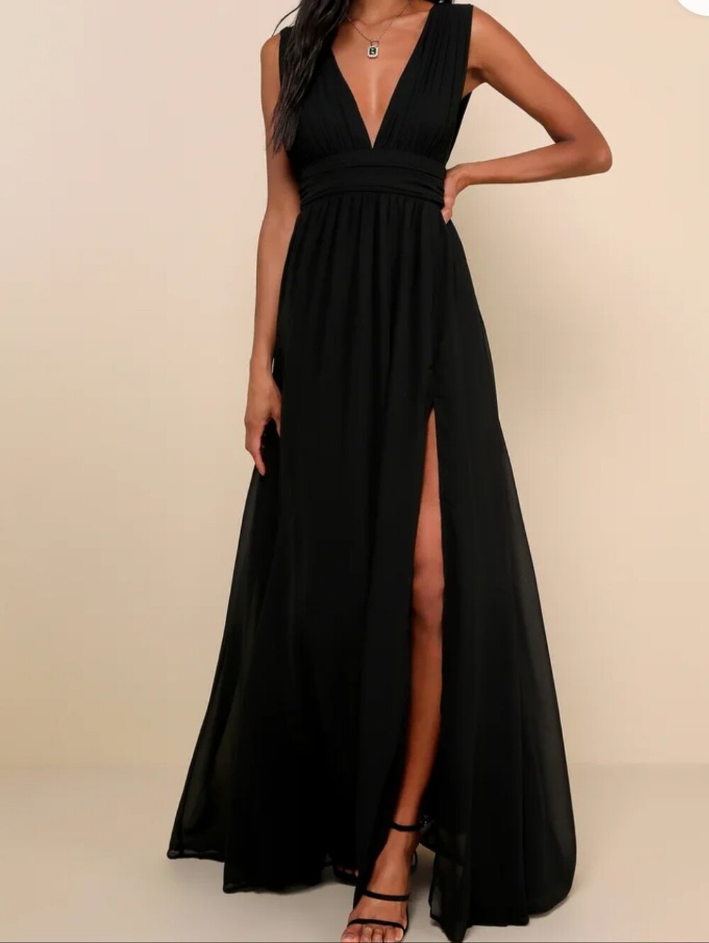 NWT Lulu's Heavenly Hues Black Maxi Dress Plunging Neckline Size XL